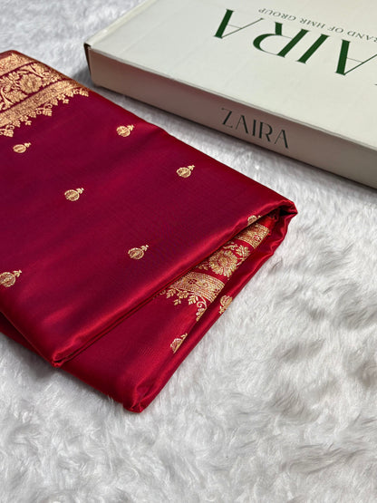 Magentic Red Booti Pattern Satin Katan Silk Saree SK66