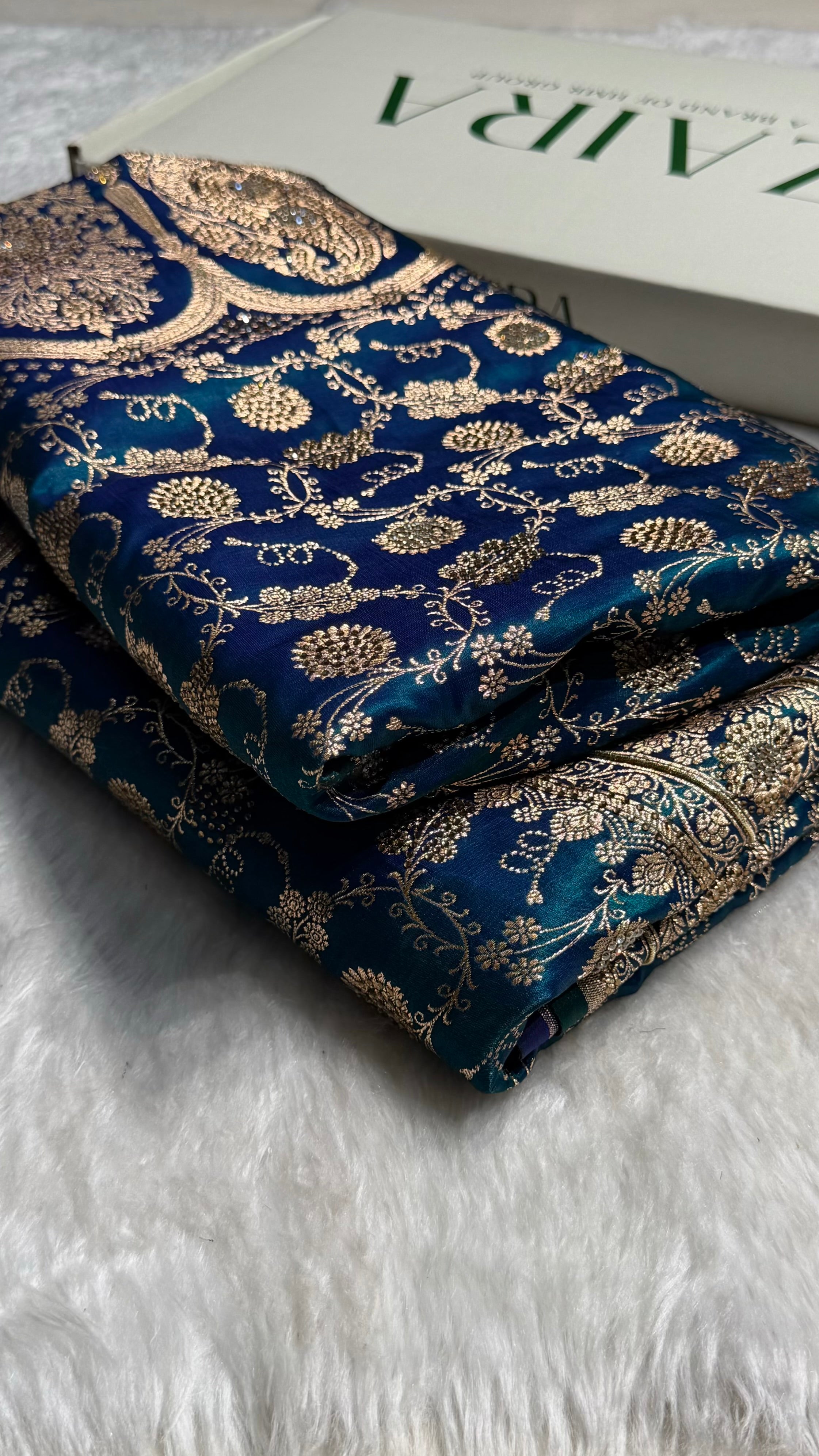 Peacock Satin Silk Jaal with Swavroski Work BSS17