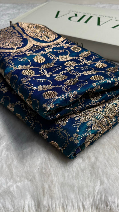 Peacock Satin Silk Jaal with Swavroski Work BSS17