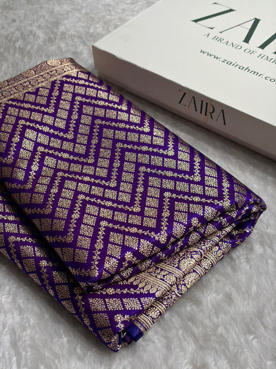 Purple Shades Jaal Pattern Banarasi Satin Silk Saree SS56