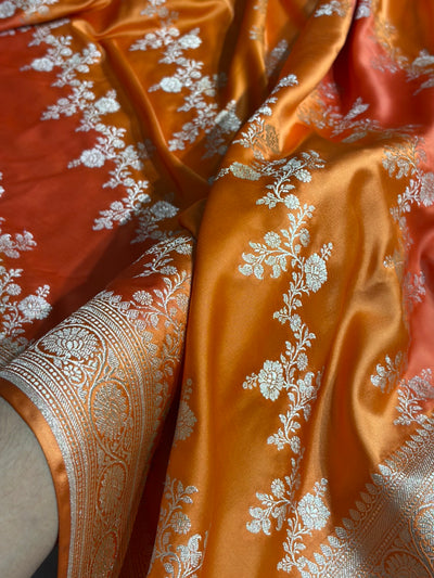 Orange Rangkat Banarasi Cross Mashru Silk Saree MSRK01
