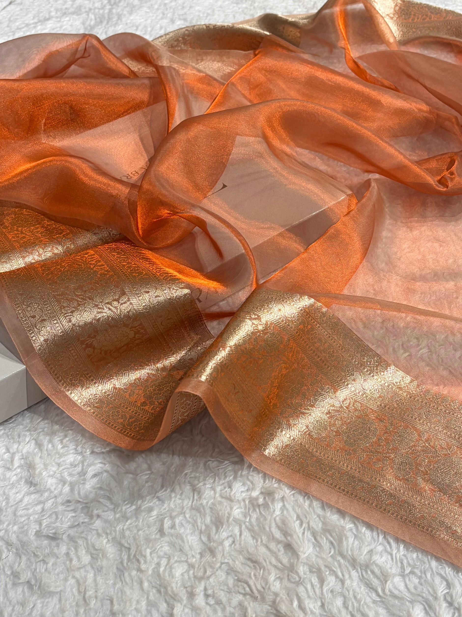 Pinkish Orange Shades Pure Tissue Silk Saree with Brocade Blouse PT-08