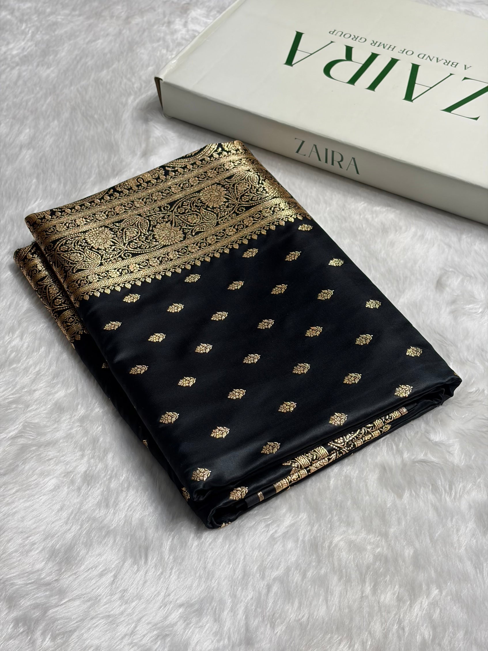 Black Booti Pattern Satin Katan Silk Saree SK53