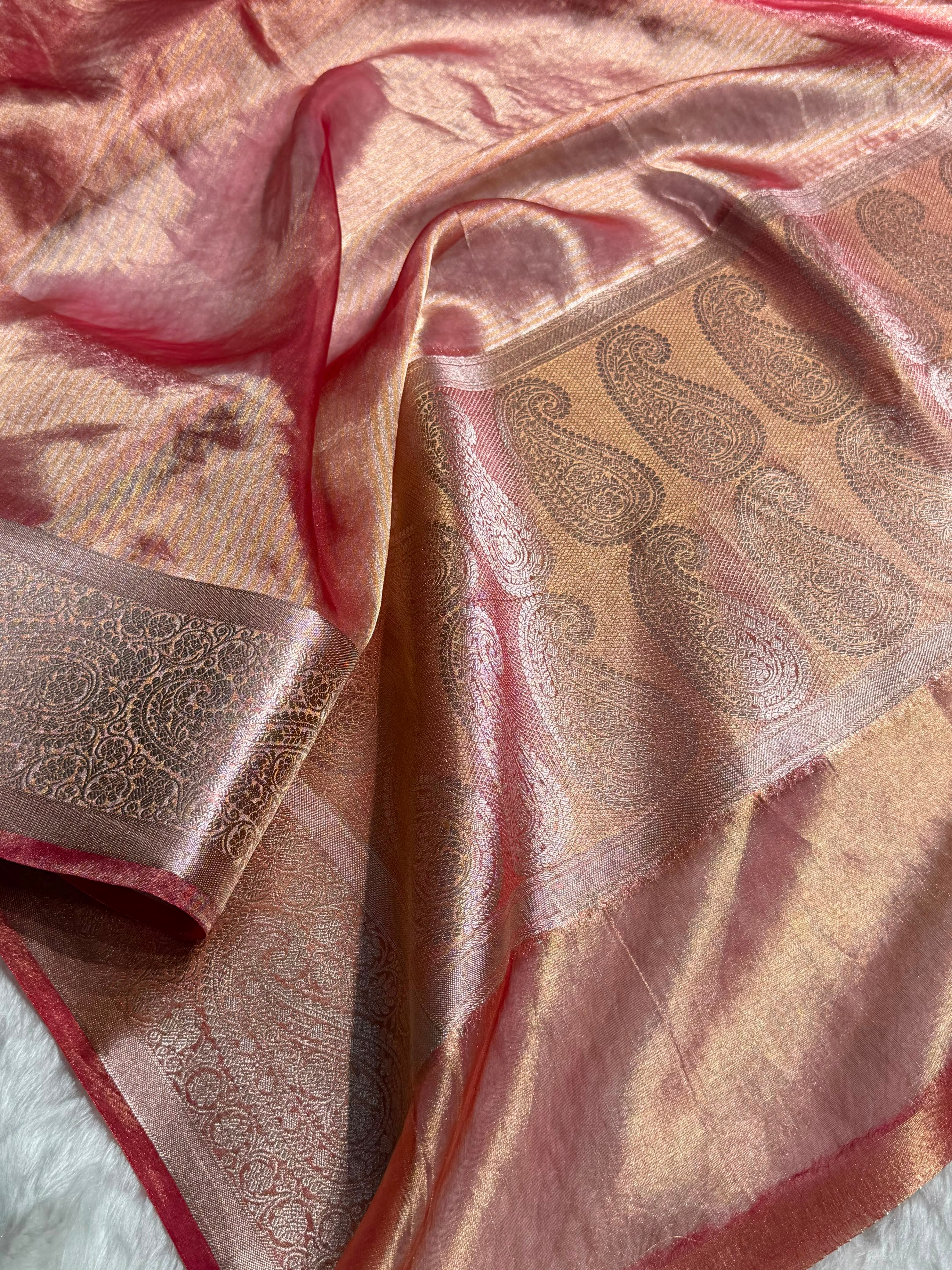 Gajiri Shades Tissue Bananasi Floral Pure Tissue Silk Saree PT-57