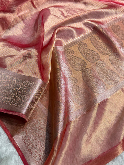 Gajiri Shades Tissue Bananasi Floral Pure Tissue Silk Saree PT-57