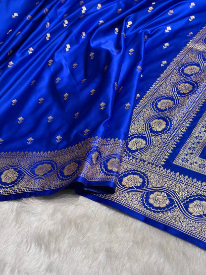 Royal Blue Booti Pattern Satin Katan Silk Saree SK54