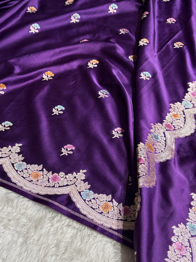 Purple Shades Minakari Scallop Booti Mashru Silk Saree MCS27