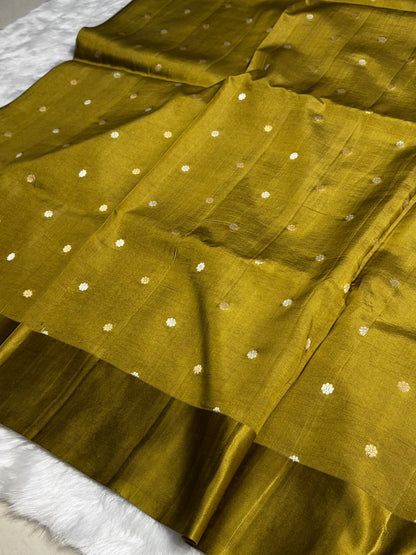 Dark Mustard Shade Handwoven Kaduwa Pure Katan Raw Mango Silk RM-05