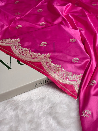 Blush Pink Shades Minakari Scallop Booti Mashru Silk Saree MCS27