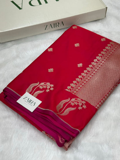 Reddish Pink Shades Floral Border Mashru Silk Saree MSM 50