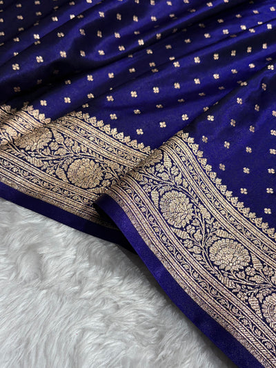 Banarasi Royal Blue Shades Booti Pattern Banarasi Satin Silk Saree SS53