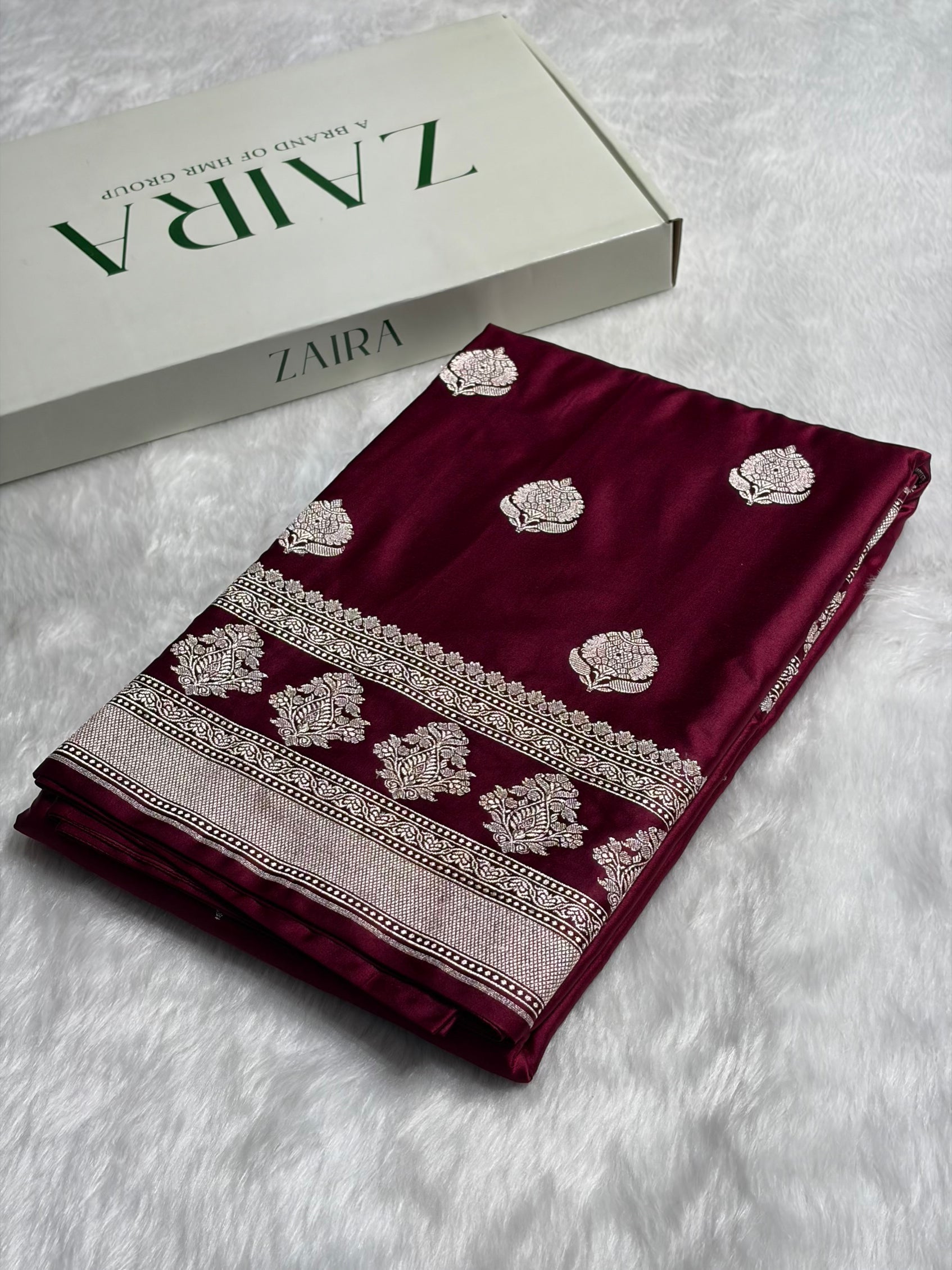 Garnet Boota Motif Mashru Silk Saree MS43