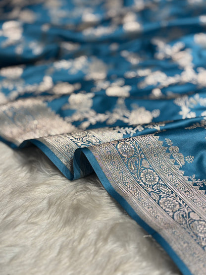 Sky Blue Floral Jaal Mashru Silk Saree  MS28
