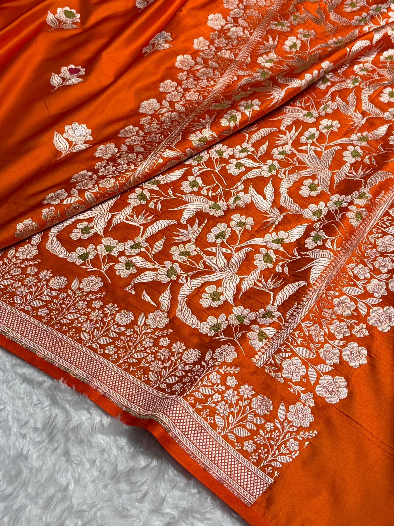 Premium Banarasi Satin Katan Saree With Minakari Boota in Orange Shades SK94
