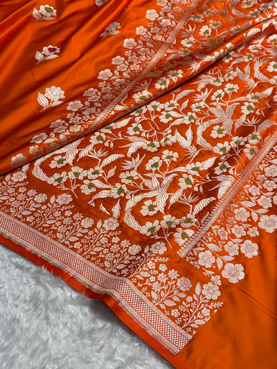 Premium Banarasi Satin Katan Saree With Minakari Boota in Orange Shades SK94