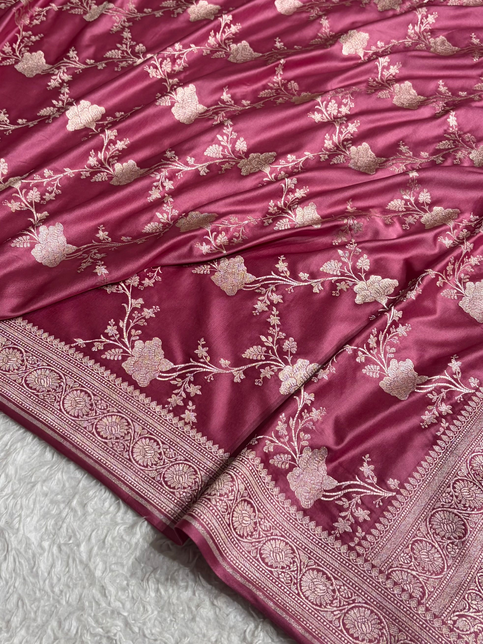 Banarasi Mauve Pink Shades Jaal Mashru Silk Saree MCS63