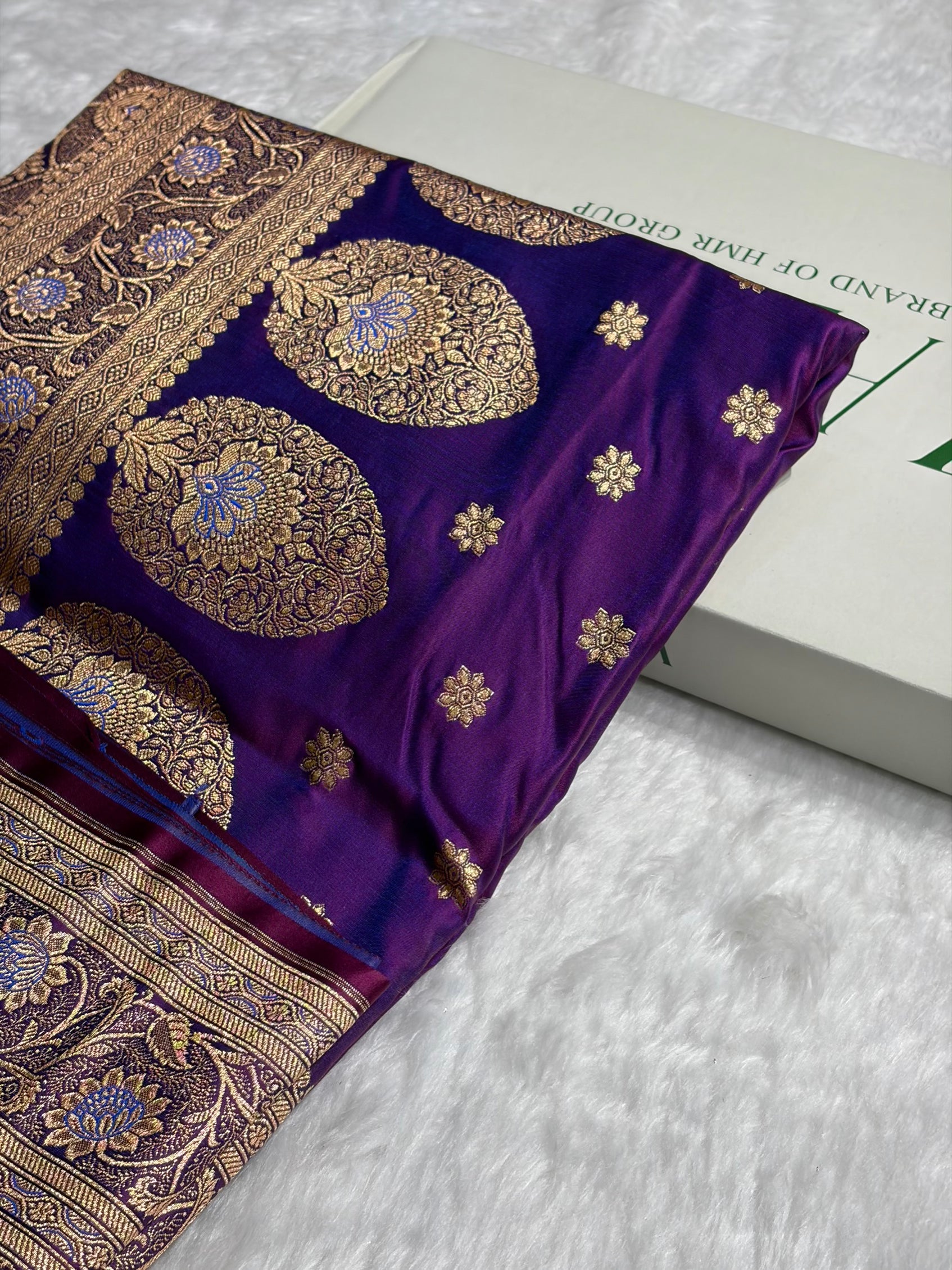 Cross Purple Booti Katan Silk saree