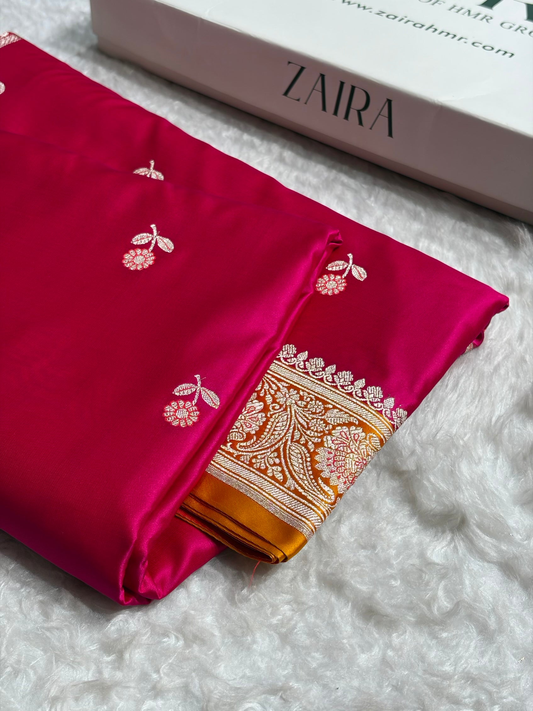 Rani / Mustard Shades Banarasi Booti Pattern Mashru Silk Saree MSM-137