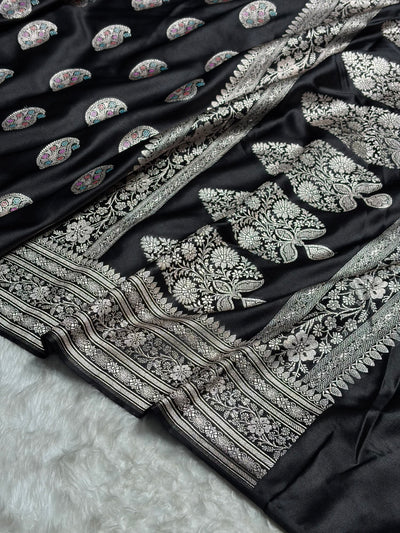 Black With Bananasi Minakari Boota Mashru Silk Saree MCS81