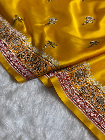 Yellow Shades With Banarasi Swarovski Stone Work Boota Mashru Silk Saree BMCS51