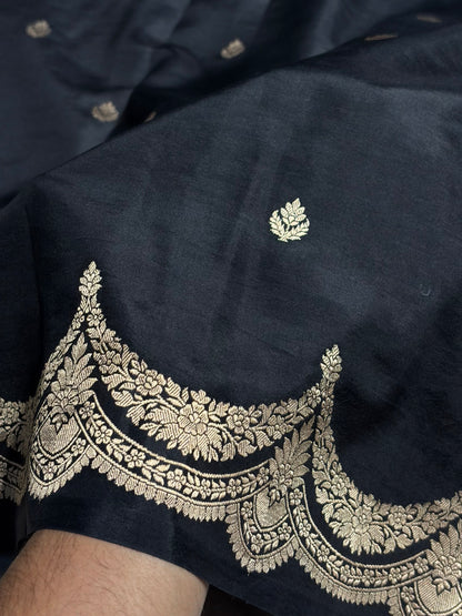 Black Shades Boota Handwoven Pure Katan Raw Mango Silk RM-19