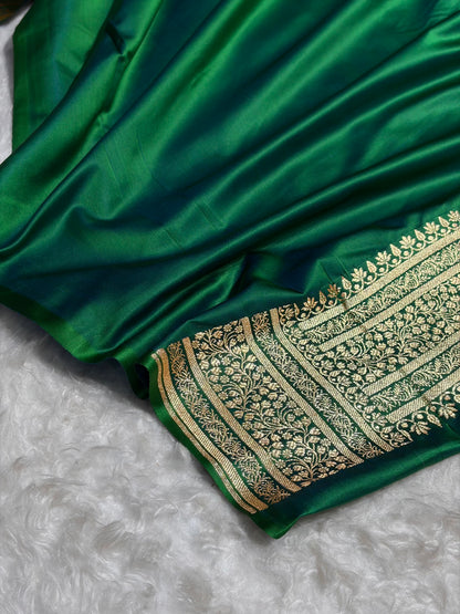Banarasi Satin Katan Saree in Cross Green Shades SK88