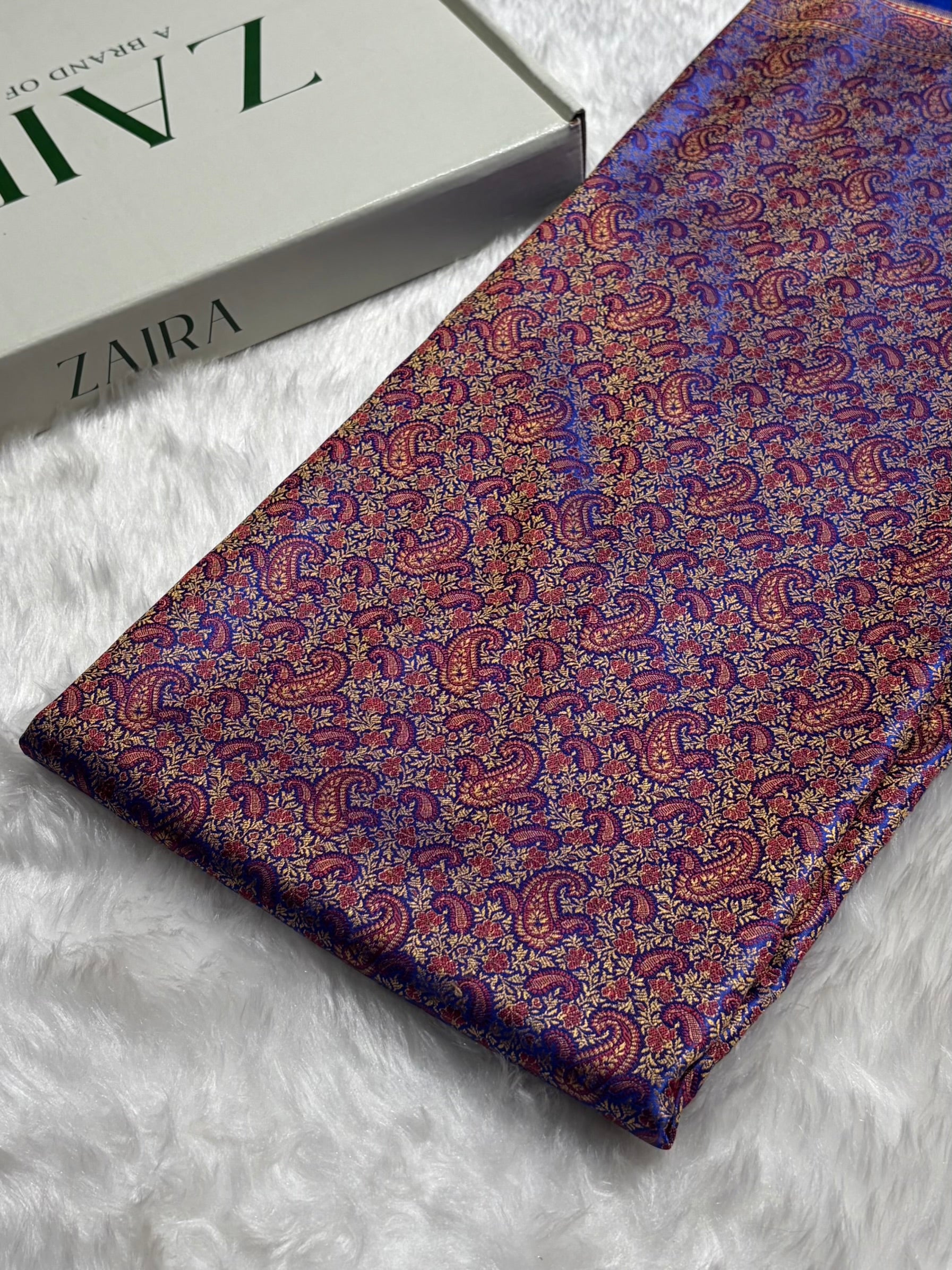 Royal Blue Jamawar Tanchoi Katan Silk Saree SKTM-11