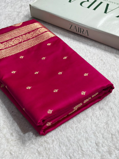 Banarasi Satin Katan Saree Booti Pattern in Cross Rani Shades SK128