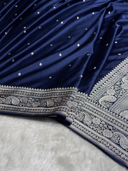Navy Blue Shades Booti Mashru Silk Saree MS64