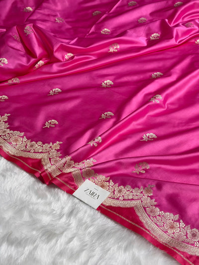 Blush Pink Shades Minakari Scallop Booti Mashru Silk Saree MCS27