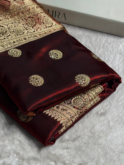 Chand Tara Maroon Boota With Traditional Banarasi Swarovski Work BSS04 (R)