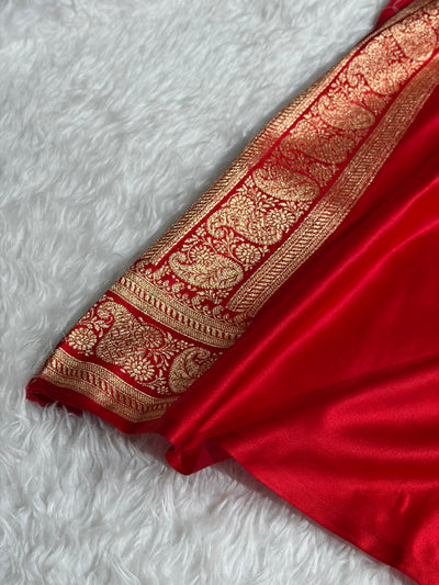 Banarasi Satin Katan Saree With Boota Pattern in Red Shades SK127
