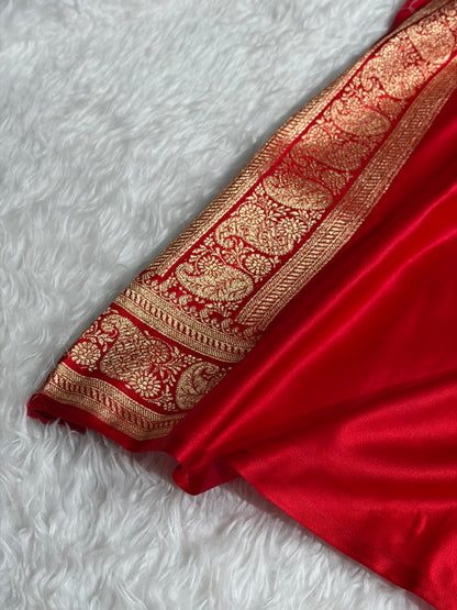 Banarasi Satin Katan Saree With Boota Pattern in Red Shades SK127