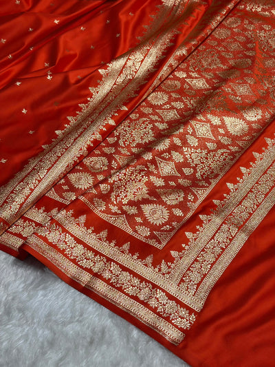 Orange Shades Banarasi Booti Katan Silk Saree SKM17