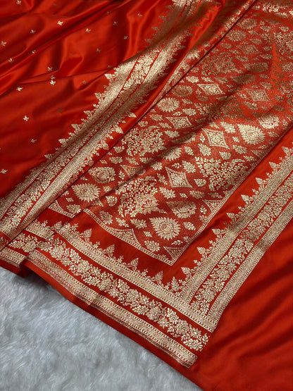 Orange Shades Banarasi Booti Katan Silk Saree SKM17