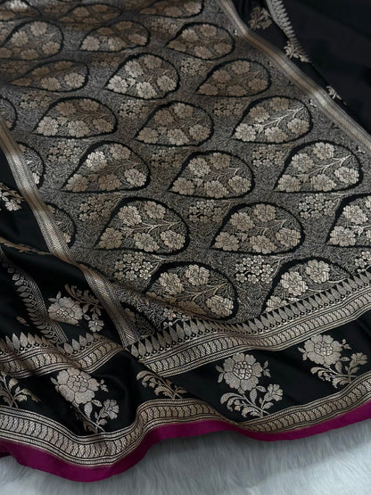 Black shades Booti Mashru Silk Banarasi Saree MSM 39