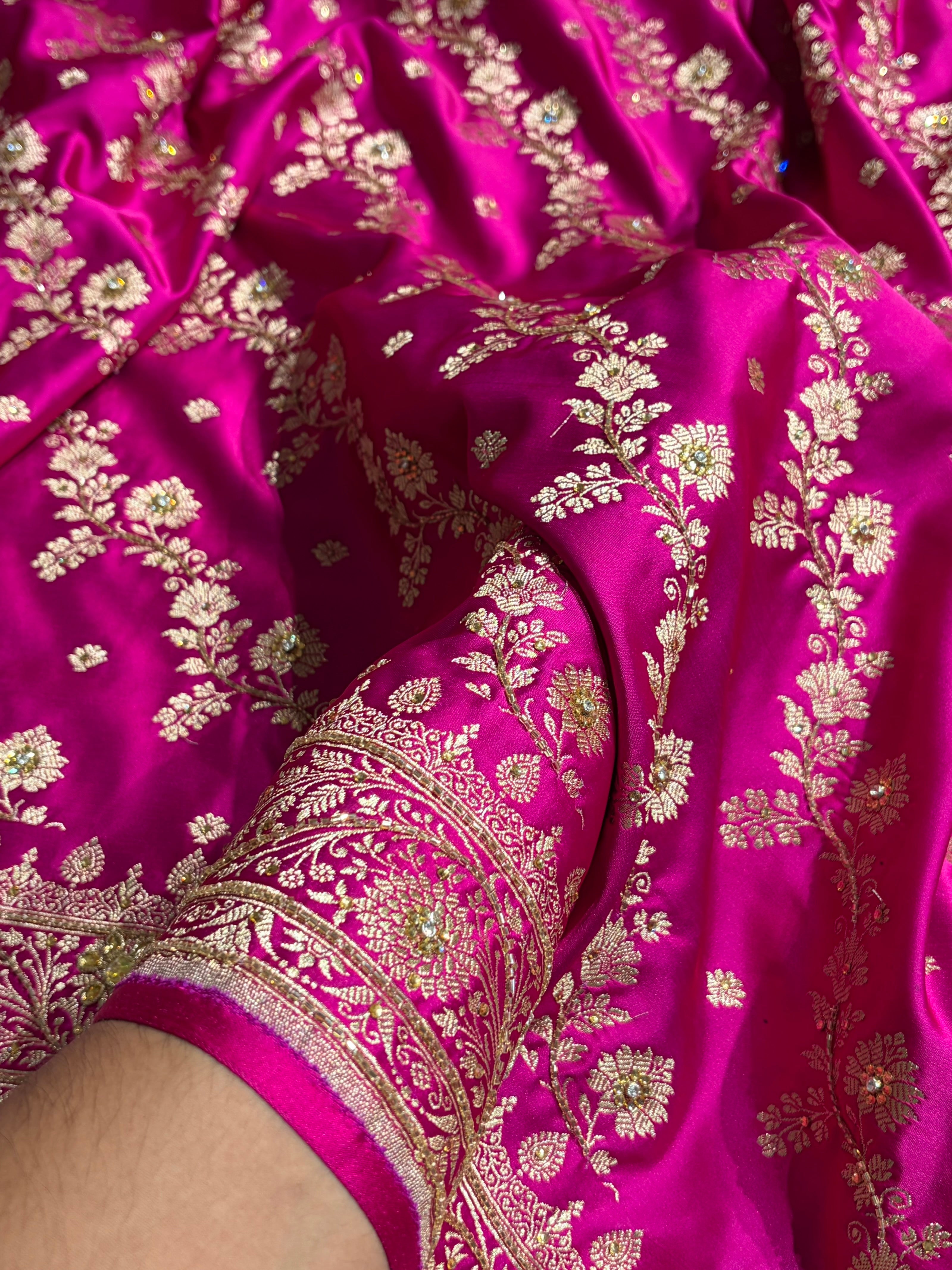 Rani Cross & Booti Banarasi Ari & Zardozi Work Katan Silk Saree BSK24