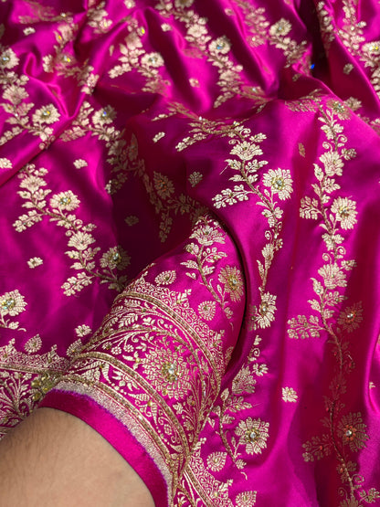 Rani Cross & Booti Banarasi Ari & Zardozi Work Katan Silk Saree BSK24