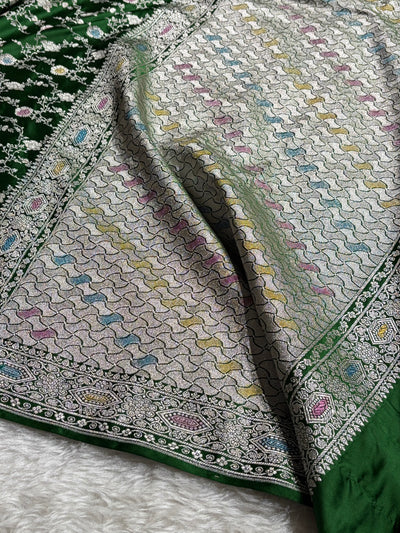 Banarasi Bottle Green Shades Minakari Floral Mashru Silk Saree MCS92