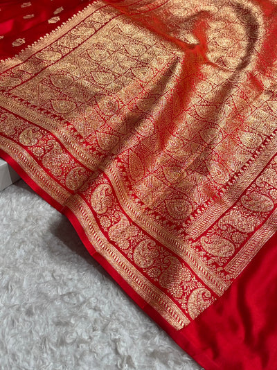 Banarasi Satin Katan Saree Booti Pattern in Red Shades SK137