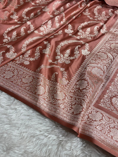 Peach Shades Banarasi With Floral Jaal Pattern Mashru Silk Saree MSM-132