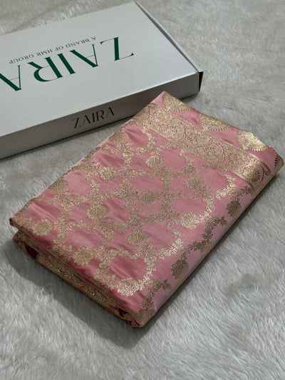 Pastel Baby Pink Jaal Katan Silk saree SK25