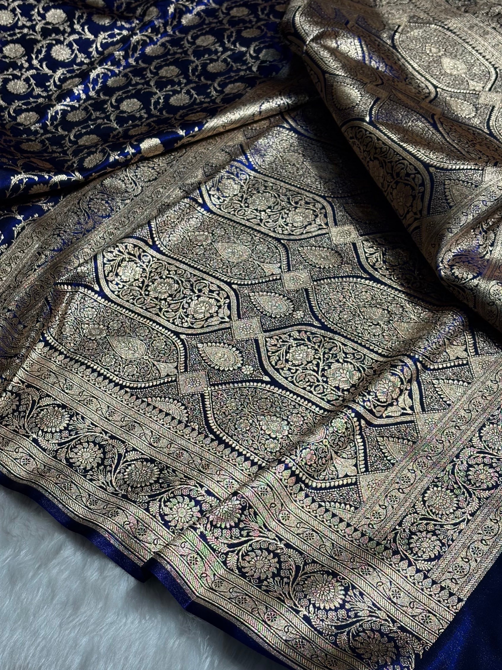 Ultra Light Weight Satin Silk Jaal in Dark Royal Blue Shades SS13