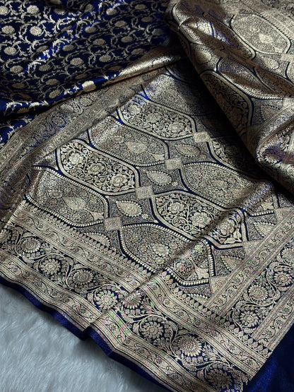Ultra Light Weight Satin Silk Jaal in Dark Royal Blue Shades SS13