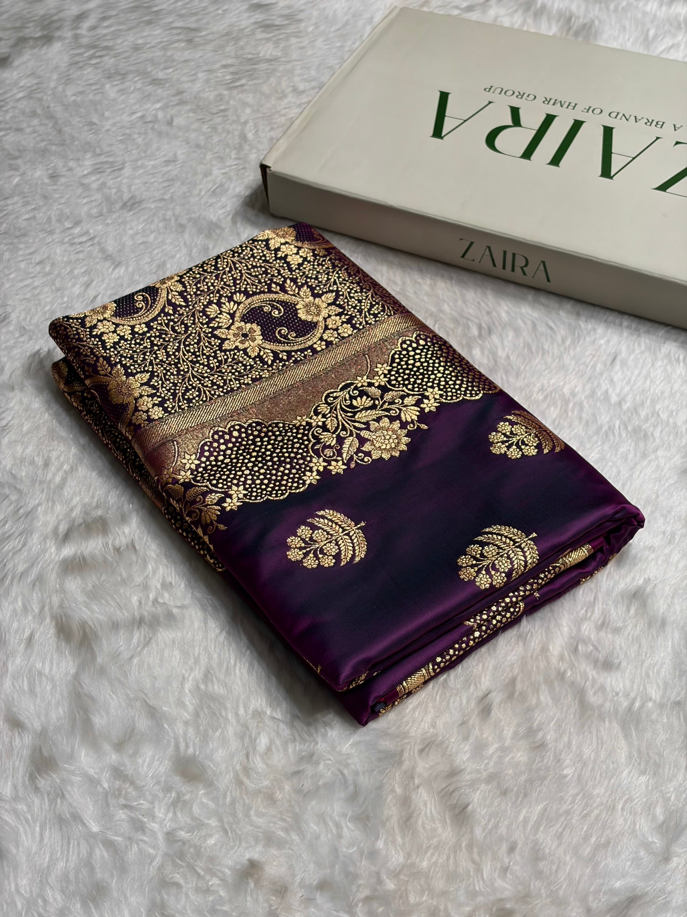 Wine Unique Boota Pattern Satin Katan Silk Saree SK70