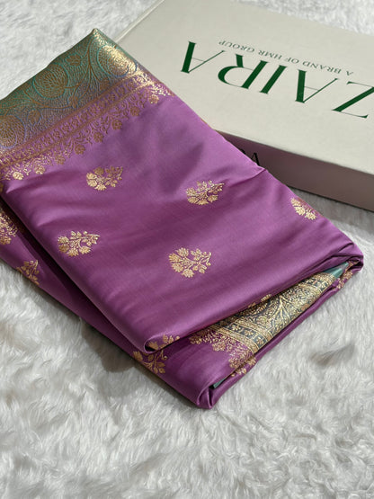 Lavender- Sea Green Banarasi Boota Katan Silk Saree SKM29