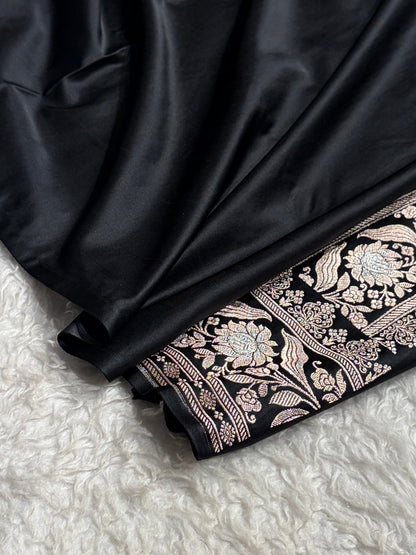 Black Shades Banarasi Boota Pattern Minakari Floral Mashru Silk Saree MSM-122