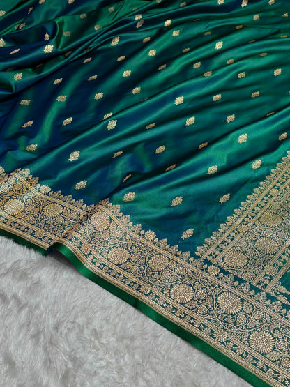 Banarasi Satin Katan Saree in Cross Green Shades SK82