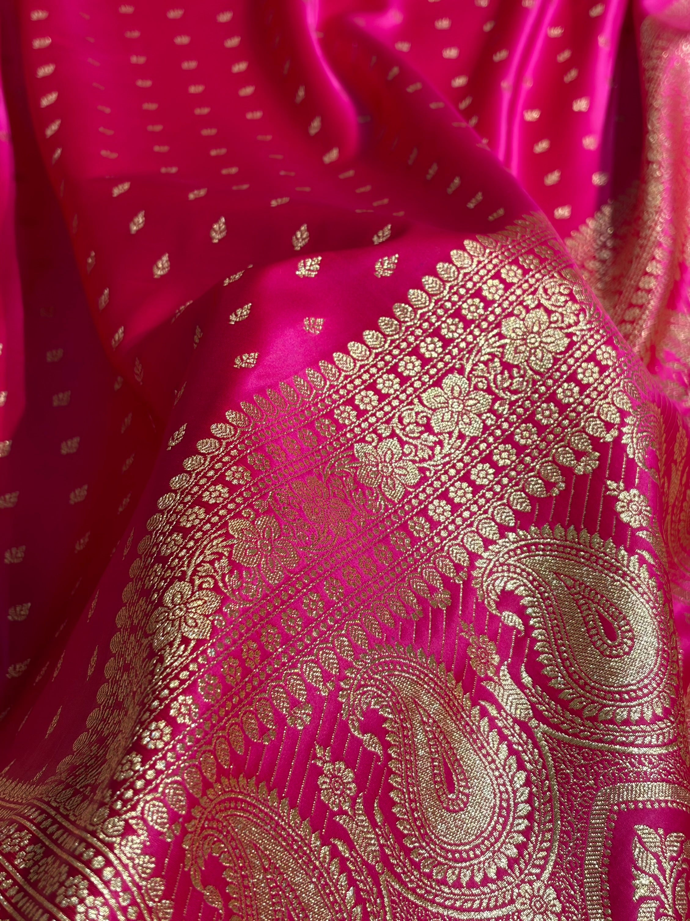 Banarasi Boota Katan Silk Saree In Cross Rani Shades SK04