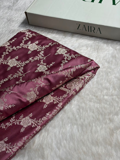 Copper Rose Shades Mashru Silk Banarasi Saree With Jaal Pattern MS71